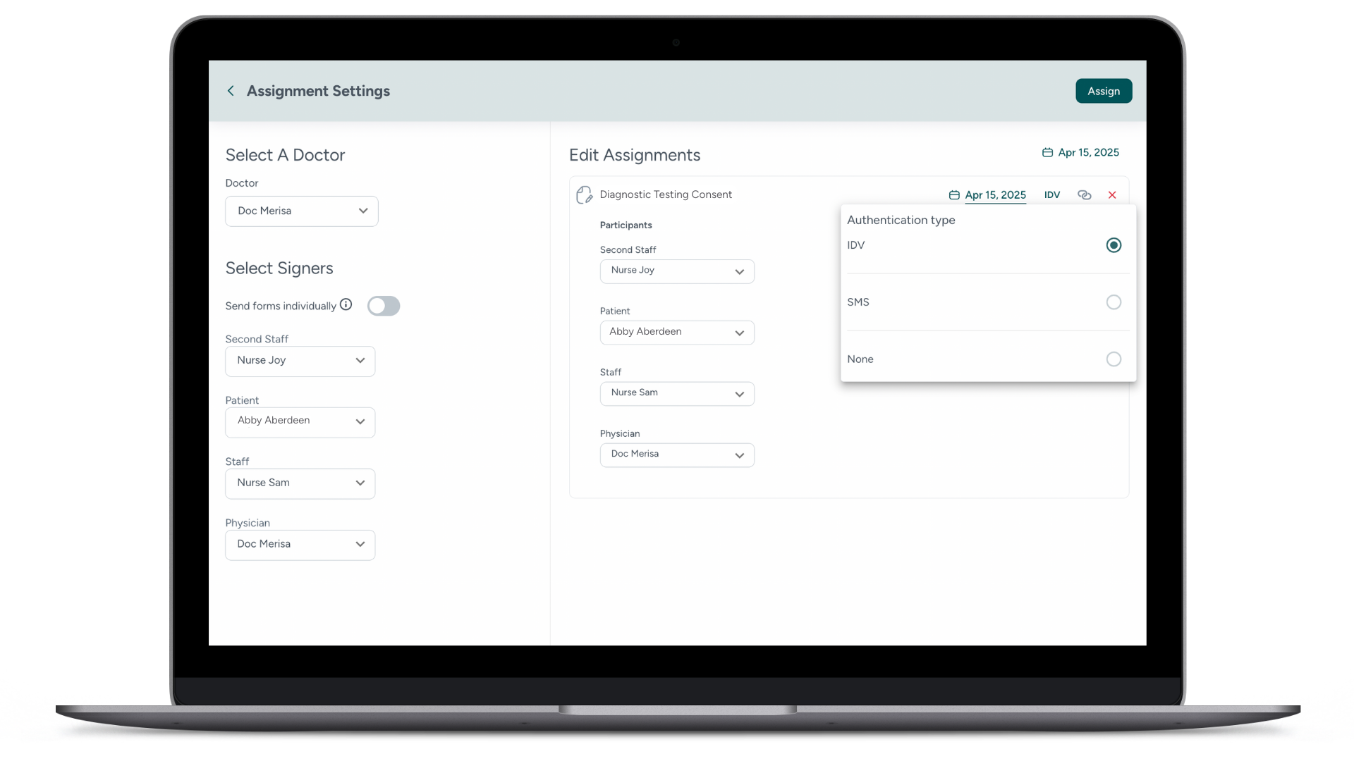 How do I assign ID verification (IDV) to a patient’s form (1).png